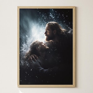Why Did You Doubt, Jesus Saves Peter from Drowning, Christian Faith Wall Art, Christ Painting, Bible Prints, Catholic Printable, LDS Artwork