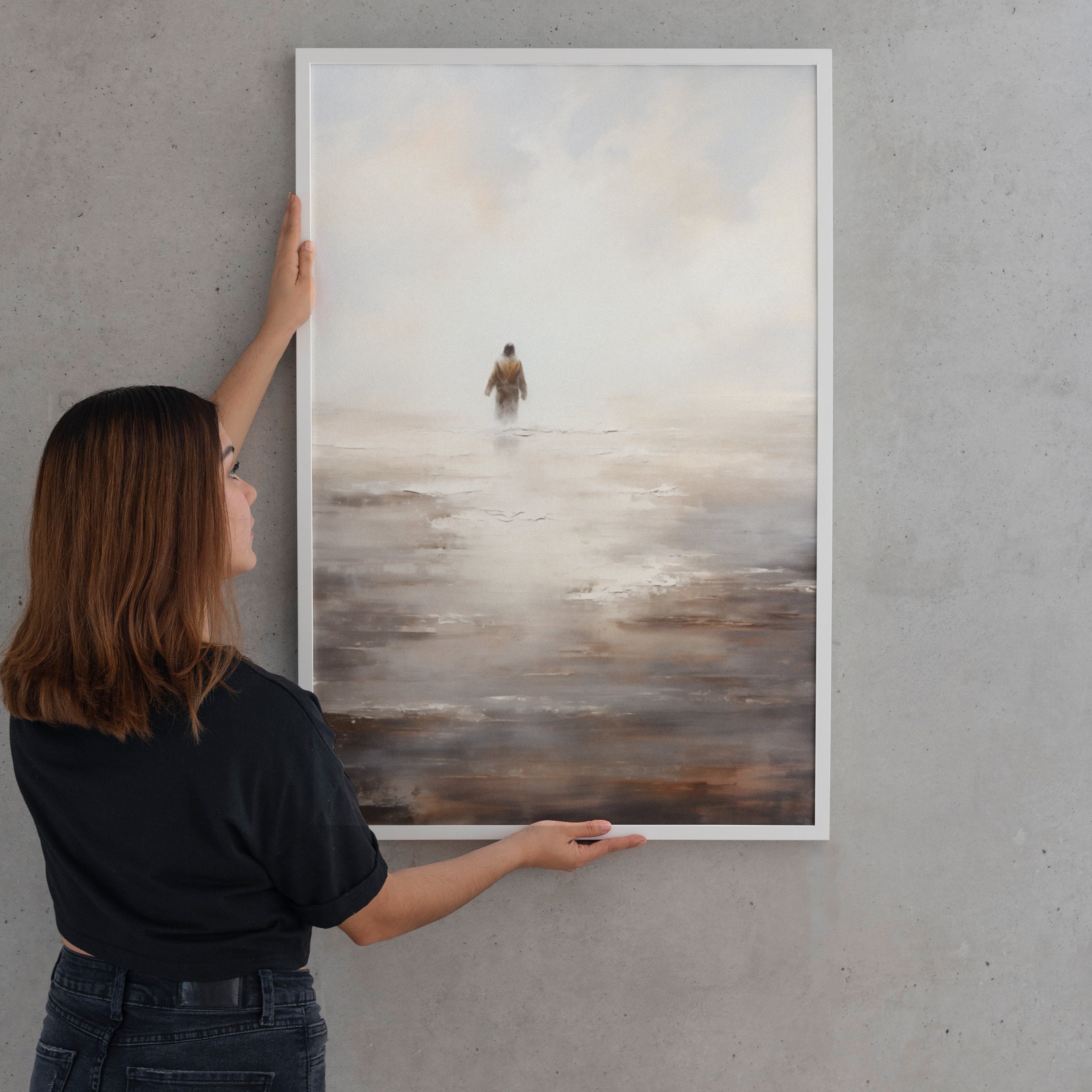 Jesus Walking on Water Painting, Jesus Christ Print, Bible Art, Modern