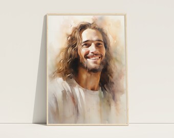 Jesus Christ Print, Jesus Smiling, Bible Art, Christian Wall Art, Picture Of Christ, Smiling Christ Print, Modern Jesus Printable,Church Art