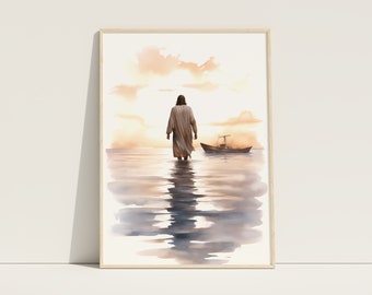 Jesus Walking on Water, Picture Of Jesus Calming The Water, Jesus Art, Christian Wall Art, Religious Wall Decor, Printable Jesus, Church