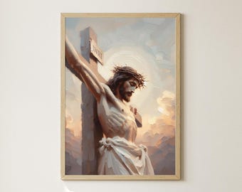 Jesus on Cross Wall Art, Crucifixion Artwork, Lent Art Print, Holy Week LDS, Good Friday Lent Printable, Lent Home Decor, Christian Painting