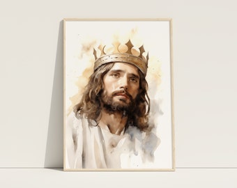Jesus Christ Print, Jesus Wearing Crown, Jesus King of Kings, Christian Decor, Religious Art, Jesus Decor, Christian Wall Art,Christian Gift