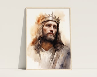 Jesus Christ Print, Jesus Wearing Crown, Jesus King of Kings, Bible Art, Christian Wall Art, Jesus Painting, Jesus Modern Print, Digital