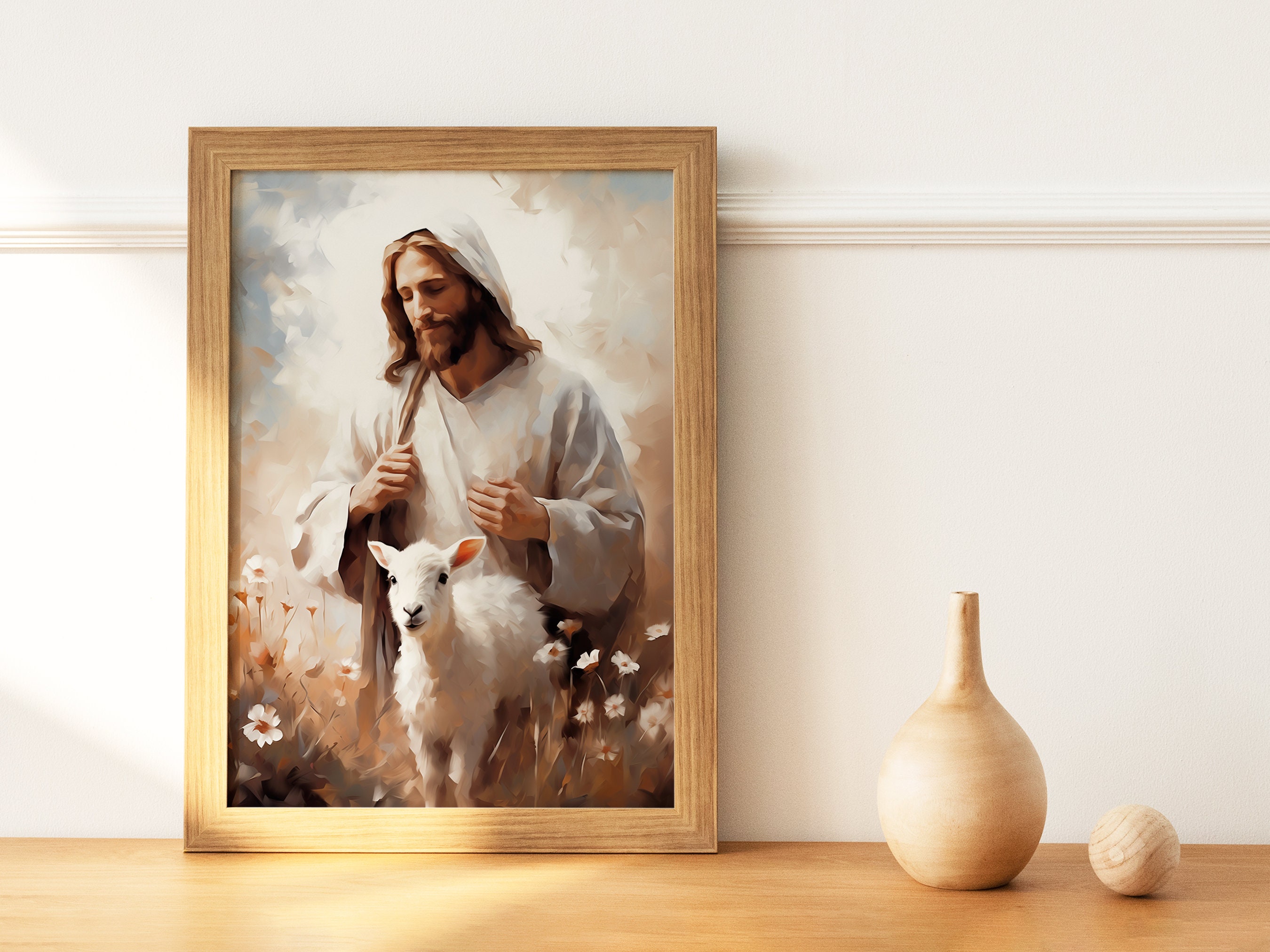 Jesus and Lamb, Religious Wall Art, Baptism Decor, Bible Art, Jesus ...