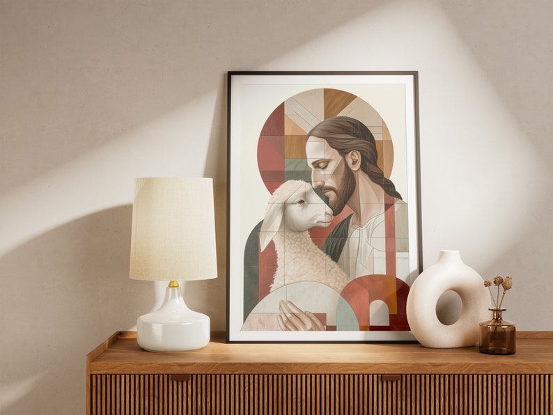 Jesus and the Lamb Painting, the Good Shepherd Print, Bible Art, Modern