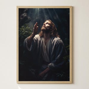 Uw wil geschiede, Jezus bidt in de tuin van Gethsemane, christelijke muurkunst, Jezus Christus-afdruk, bijbelschilderij, katholiek kunstwerk, LDS-poster