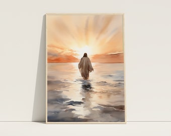 Jesus Walking on Water, Christian Wall Art, Jesus Decor, Jesus Christ Printable, Religious Art, Bible Wall Art, Catholic Wall Print