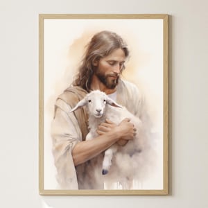Jesus Holding Lamb, Jesus Christ Print, The Good Shepherd, Jesus Poster, Picture Of Jesus With Lamb, Christian Wall Art, Digital Jesus Print