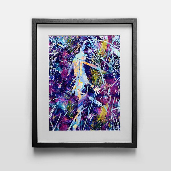 Naked man walking through grass modern abstract wall art