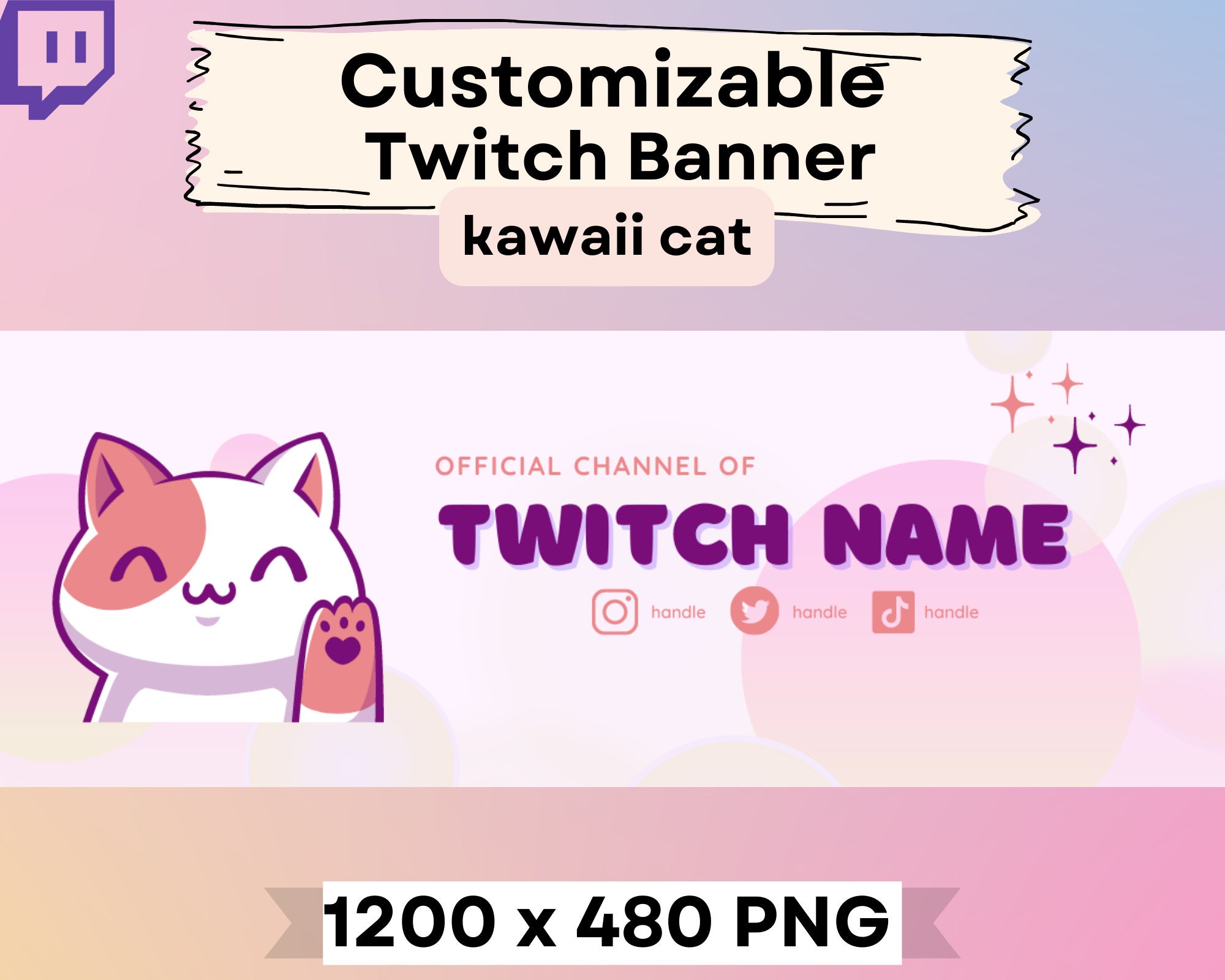 Customizable Twitch Banner With Your Channel Name and Social Etsy