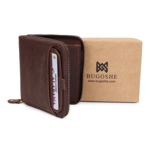 Cartera con cremallera y tarjetas, Cartera con cremallera para hombre / Cartera con bloqueo RFID para hombre / Cartera de cuero RFID hecha a mano / Regalo perfecto para papá / Regalo para él imagen 10