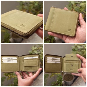 Cartera personalizada de cuero vintage / Cartera de cuero auténtico con cremallera / Cartera con bloqueo RFID / Cartera de cuero de grano completo con cremallera / Regalo para él imagen 8