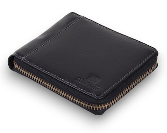 Black Man Zipper Wallet, Portefeuille personnalisé, Portefeuille en cuir bifold personnalisé pour hommes | Portefeuille en cuir fait à la main | Cadeau parfait pour papa