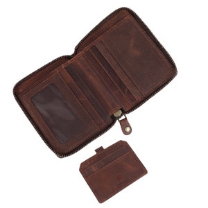 Cartera con cremallera y tarjetas, Cartera con cremallera para hombre / Cartera con bloqueo RFID para hombre / Cartera de cuero RFID hecha a mano / Regalo perfecto para papá / Regalo para él imagen 9