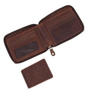 Cartera con cremallera y tarjetas, Cartera con cremallera para hombre / Cartera con bloqueo RFID para hombre / Cartera de cuero RFID hecha a mano / Regalo perfecto para papá / Regalo para él imagen 3