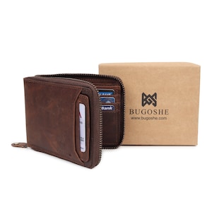 Cartera con cremallera y tarjetas, Cartera con cremallera para hombre / Cartera con bloqueo RFID para hombre / Cartera de cuero RFID hecha a mano / Regalo perfecto para papá / Regalo para él imagen 7