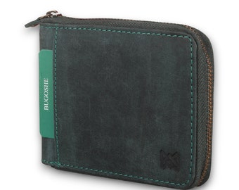 Cartera de cuero hecha a mano - Cartera con cremallera para hombres - Cartera para hombres RFID - Regalo perfecto para papá - Aniversario, cumpleaños, regalo del día del padre - cuero