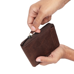 Cartera con cremallera y tarjetas, Cartera con cremallera para hombre / Cartera con bloqueo RFID para hombre / Cartera de cuero RFID hecha a mano / Regalo perfecto para papá / Regalo para él imagen 5