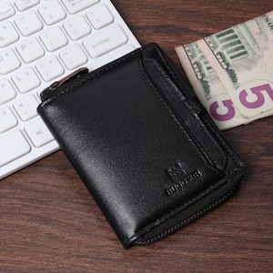 Cartera con cremallera RFID hecha a mano / Regalo del día del padre / Cartera personalizada para hombres / Regalo para él / Cartera de cuero con bolsillo para efectivo / Regalo perfecto para papá