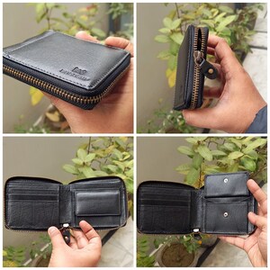 Cartera personalizada de cuero vintage / Cartera de cuero auténtico con cremallera / Cartera con bloqueo RFID / Cartera de cuero de grano completo con cremallera / Regalo para él imagen 7