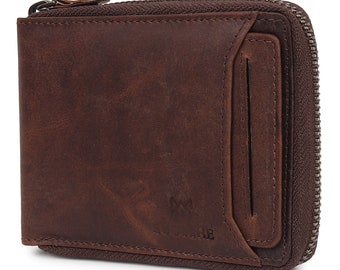 Cartera con cremallera y tarjetas, Cartera con cremallera para hombre / Cartera con bloqueo RFID para hombre / Cartera de cuero RFID hecha a mano / Regalo perfecto para papá / Regalo para él