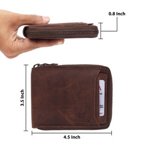 Cartera con cremallera y tarjetas, Cartera con cremallera para hombre / Cartera con bloqueo RFID para hombre / Cartera de cuero RFID hecha a mano / Regalo perfecto para papá / Regalo para él imagen 6