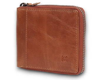 Regalo del día del padre, billetera con cremallera para hombre, regalo para él, billetera personalizada para hombre / billetera de cuero hecha a mano con RFID / regalo perfecto para papá