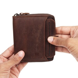 Cartera con cremallera y tarjetas, Cartera con cremallera para hombre / Cartera con bloqueo RFID para hombre / Cartera de cuero RFID hecha a mano / Regalo perfecto para papá / Regalo para él Vertical Design