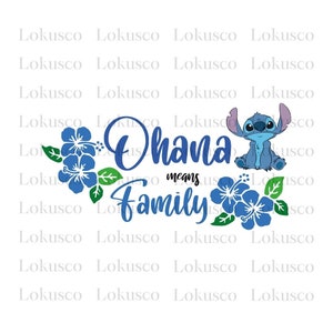 Stitch png, png-sublimatiebestand, Ohana betekent familie-png, familiesteek, steek en bloem