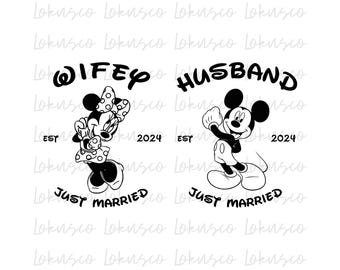 Mickey e Minnie Just Married SVG PNG, arquivos SVG para Cricut, Disney Christmas Svg, Disney Trip Svg, Disney Png, Download instantâneo