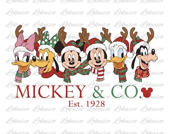 Disney Mickey & Co Est. 1928 png, Mickey en vrienden kerst familievakantie png, kerst familie png, kerstploeg, direct downloaden