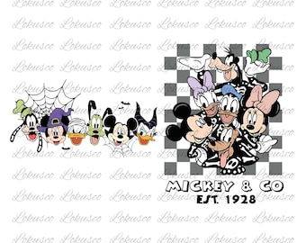 Vintage Halloween Mickey & Co 1928 Checkered PNG, Disneyland Mickey And Friends Png, Family Trip Png, Spooky Season, Magic Kingdom
