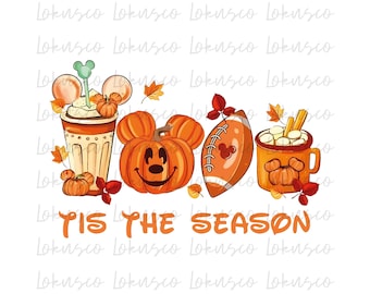 Tis the season Mickey PNG, Football Latte Hello Pumpkin Fall Y All Vibes coffee Love Thanksgiving Family Sublimation, Instant Download