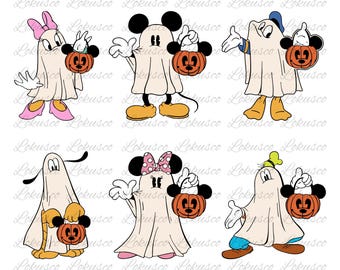 Halloween Ghost Mickey en vrienden png-bundel, Trick or Treat png, Spooky Vibes png, Halloween-gezinsuitje Svg, Instant Download