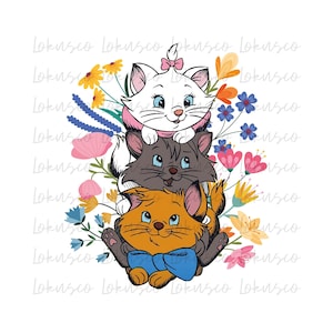 Vintage jaren 70 de aristokatten bloemen bloem PNG SVG, Berlioz Toulouse Marie Png, Disney Cats Svg, Disneyland Trip, Instant Download