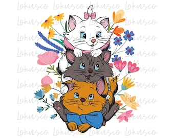 Vintage 70s The Aristocats Floral Flower PNG SVG, Berlioz Toulouse Marie Png, Disney Cats Svg, Disneyland Trip, Instant Download