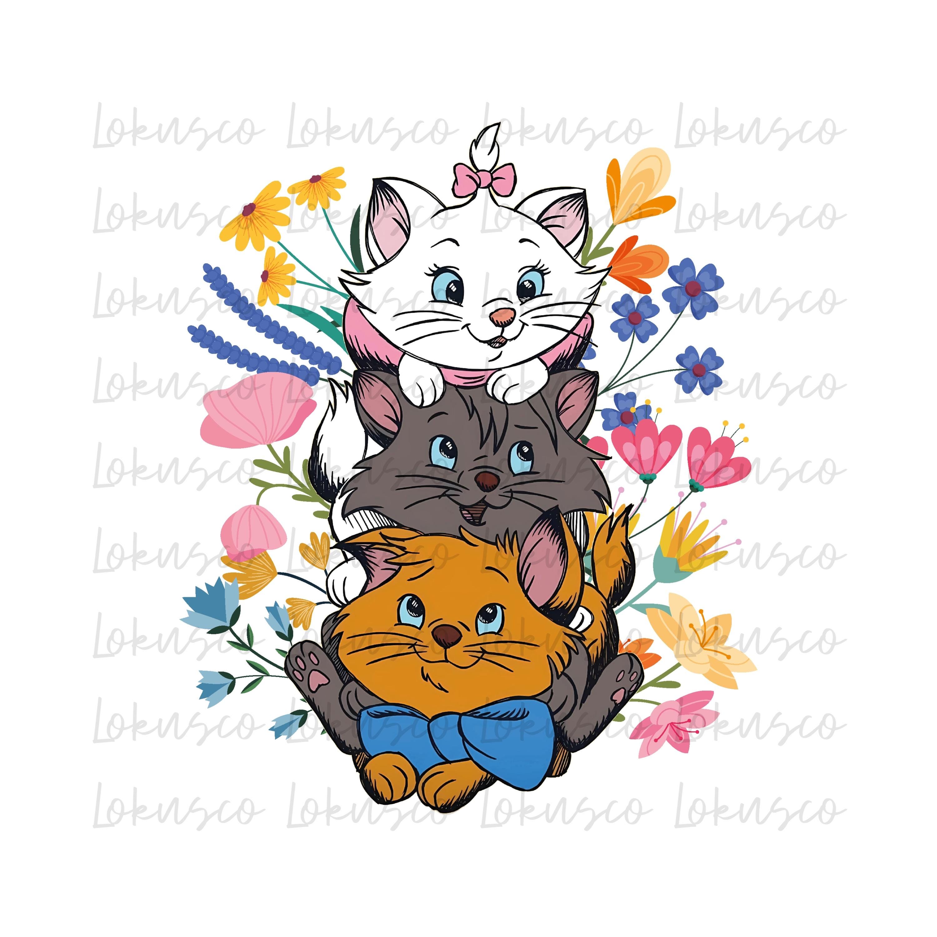 ヴィンテージ 70 年代 おしゃれキャット 花柄 PNG SVG、ベルリオーズ