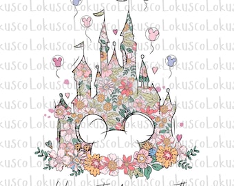 地球上で最も幸せな場所 PNG、花柄の魔法の城 PNG、魔法の王国 PNG、家族旅行 PNG、デジタルファイル
