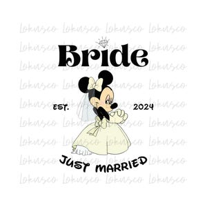 Disney Minnie Bride Png, Just Married Png, Mini Mouse Bride Shirt, Mickey Mouse Groom Shirt, Matching Bridal Party Png, Instant Download