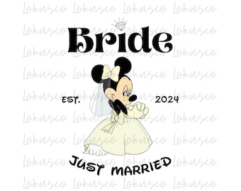 Disney Minnie Bride Png, Just Married Png, Mini Mouse Bride Shirt, Mickey Mouse Groom Shirt, Matching Bridal Party Png, Instant Download