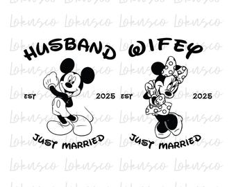 Mickey and Minnie Just Married PNG, Disney Wedding Png, Couple Matching Png, Vacay Mode, Disney Honeymoon Png, Instant Download