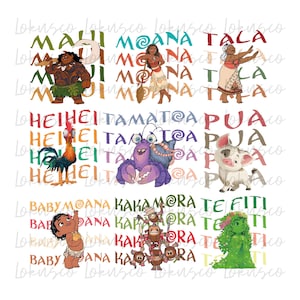 Paquete de personajes de Moana Png, Película de Disney Moana Png, Familia a juego Png, Cerdo Pua y Hei Hei Png, Camiseta de Moana Png, Descarga digital
