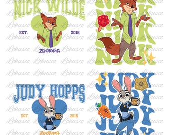 Zootopia Judy et Nick Bunde Png, Couple Matching Png, Retro Zootropolis Disneyland Png, Family Vacay Png, Saint Valentin, Téléchargement immédiat