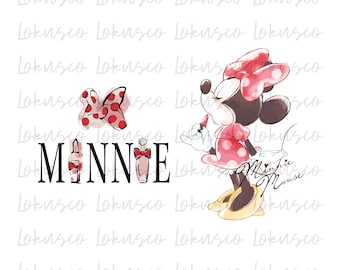 Minnie Mouse PNG, Design PNG Moderno, PNG da Era da Menina Suave, Laço Rosa, Design de Camiseta Coquette PNG, Reino Mágico, Download Digital