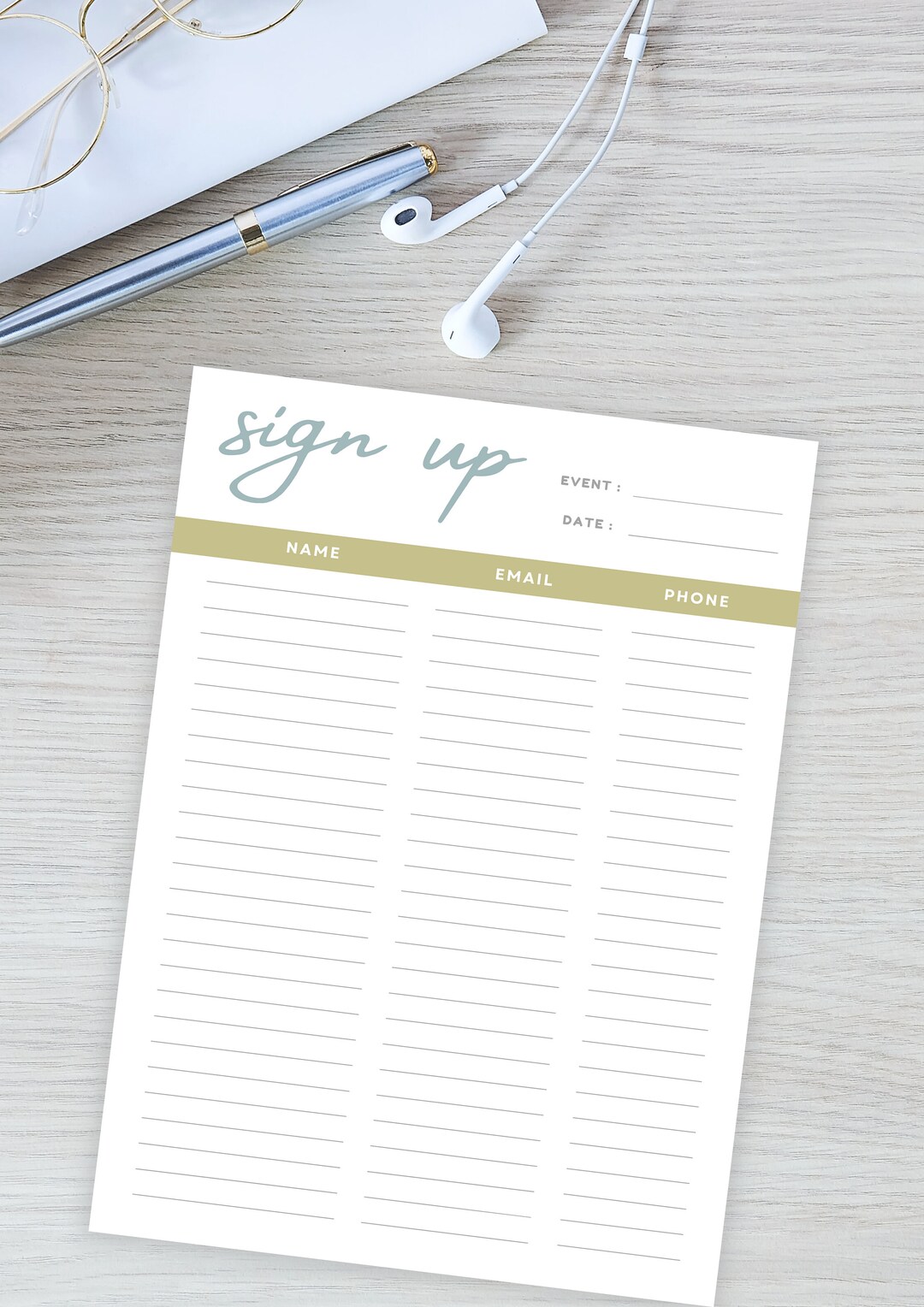 Printable Signup Sheet, Letter PDF, Office Template, Event Sign Up