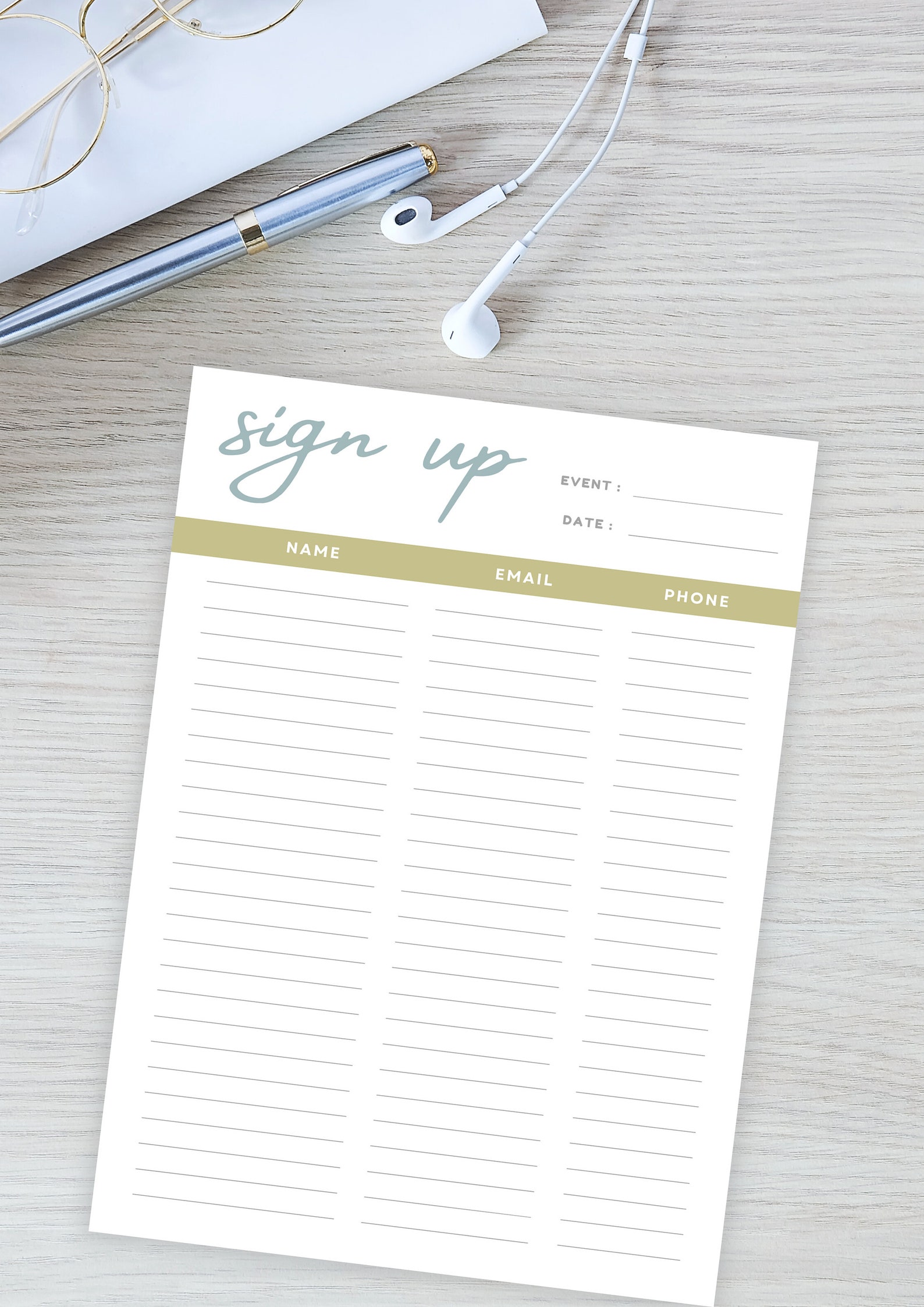 Printable Signup Sheet, Letter PDF, Office Template, Event Sign Up