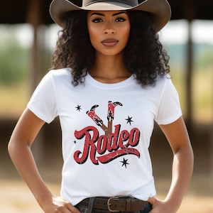 Rodeo Queen T-Shirt for Black Women | Western Cowgirl Graphic Tee | Country Girl Vibe | Southern Rodeo Style Shirt | Black Cowgirl Aesthetic