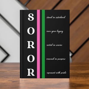 Personalized Soror Journal Pink and Green – Sorority Paraphernalia Gift for Crossing, Founders Day, Sisterhood, Line Sister, New Member