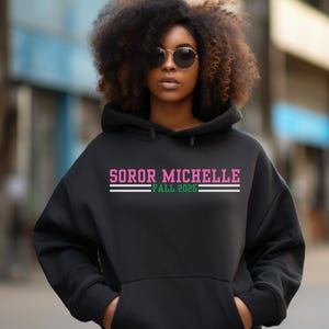 Custom Soror Hoodie Personalized Pink and Green Sisterhood Pullover, Cozy Sorority-Inspired Gift for Crossing, Founders Day & New Members