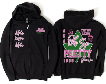 AKA Hoodie Sweatshirt Alpha Kappa Alpha Gift for Women Sisterhood Pretty in Pink and Green Shirt Greek Life Sorority Gear Zipped Hoodie
